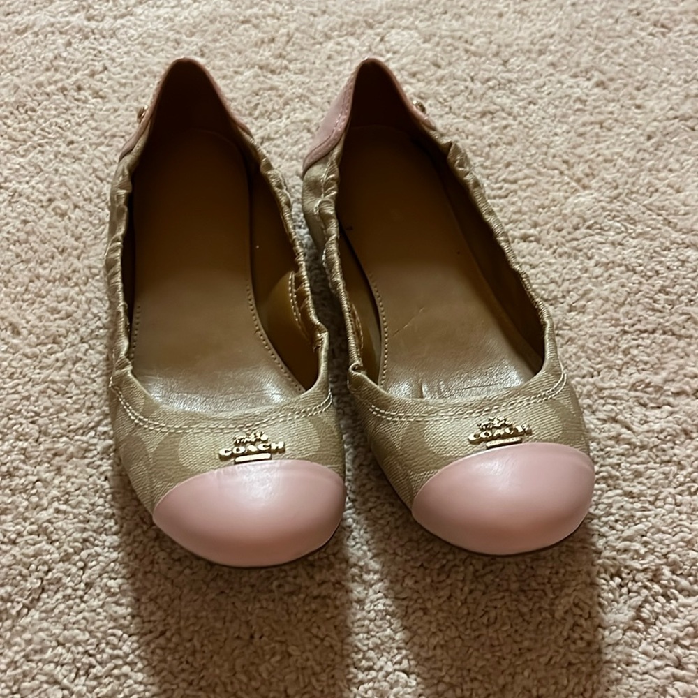 Coach pink and tan cap toe ballet flats